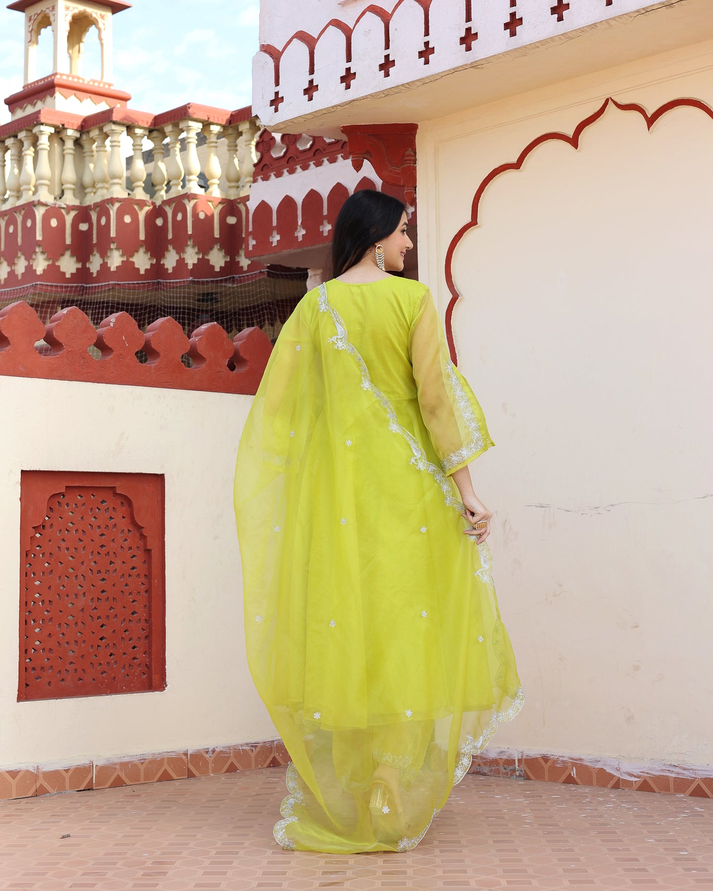 GREEN ORGANZA SUIT SET