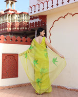 Lime Green Hand Painted Saree