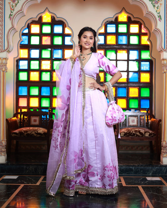 SHUBHA PRINTED CHANDERI LEHENGA SET