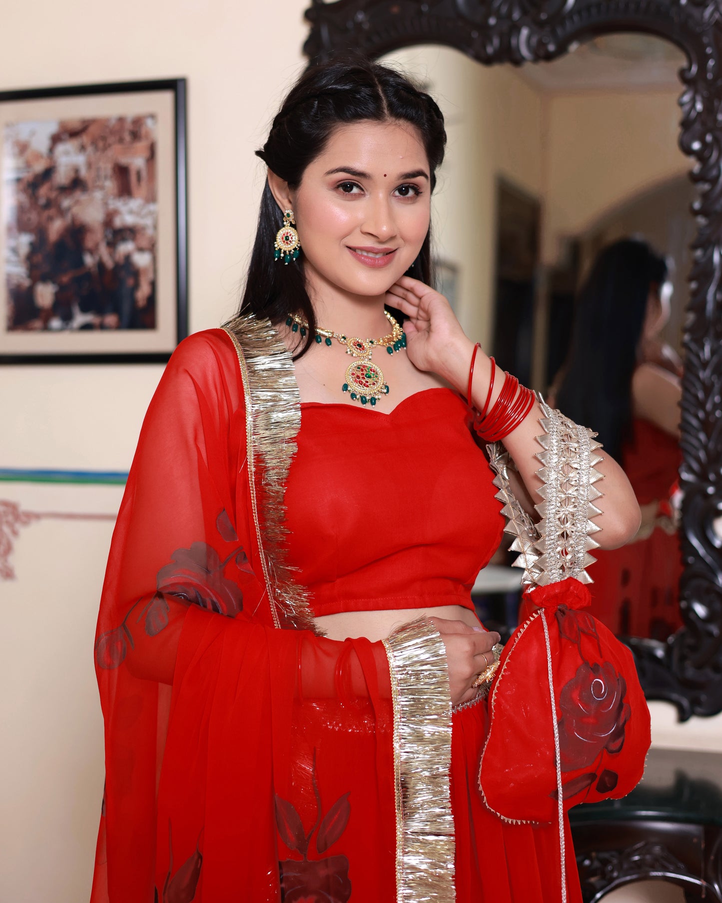 GAYATRI RED HAND PAINTED LEHENGA SET