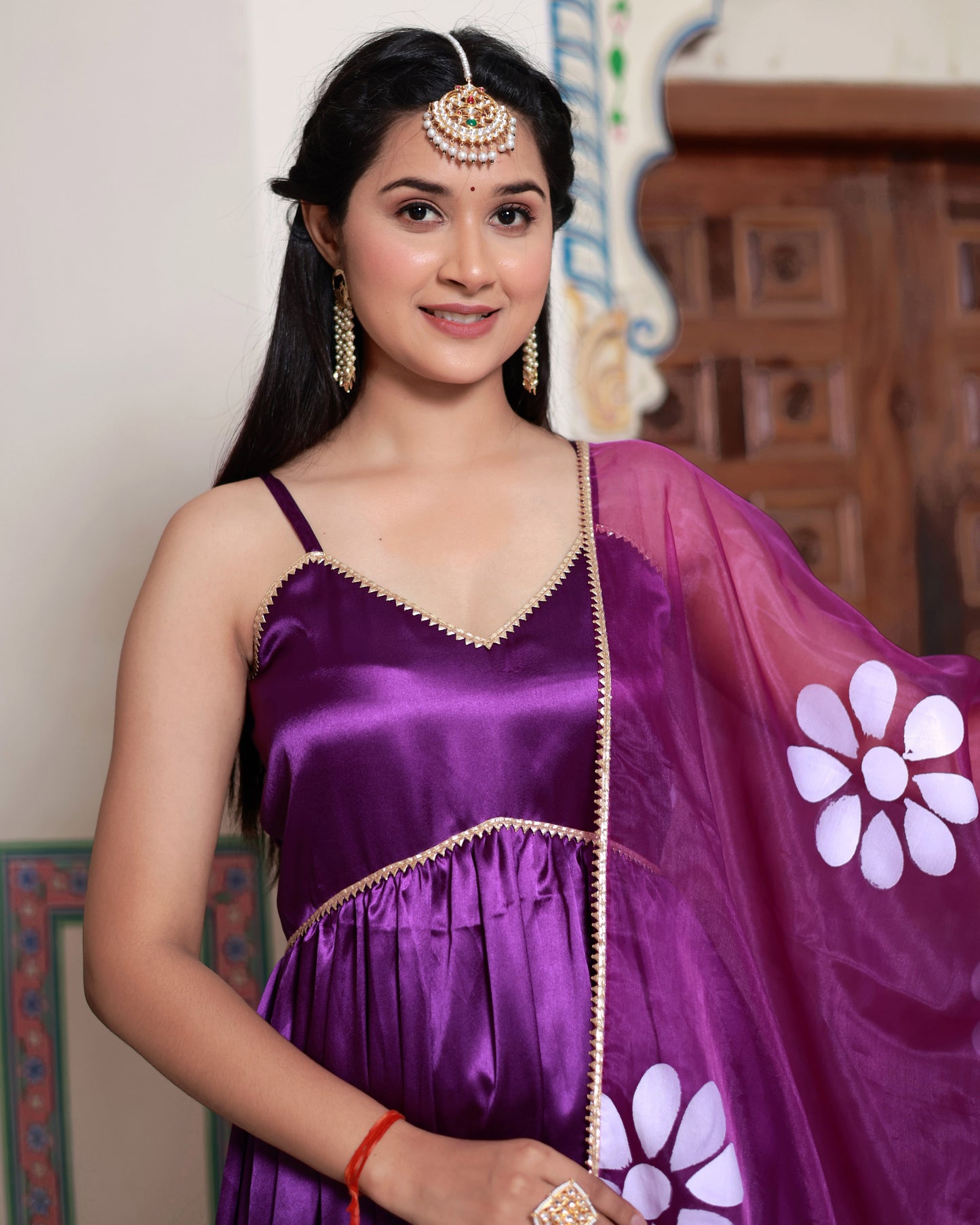 REVATI SATIN HAND PAINTED SUIT SET