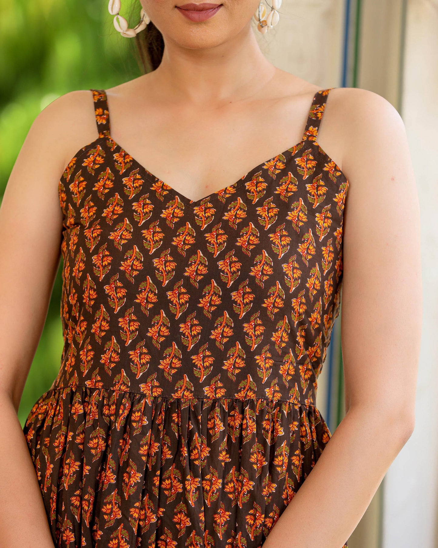 WALNUT FLORAL PRINTED COTTON DRESS