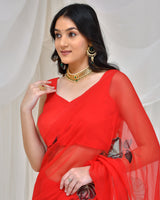 RED HAND PAINTED SAREE