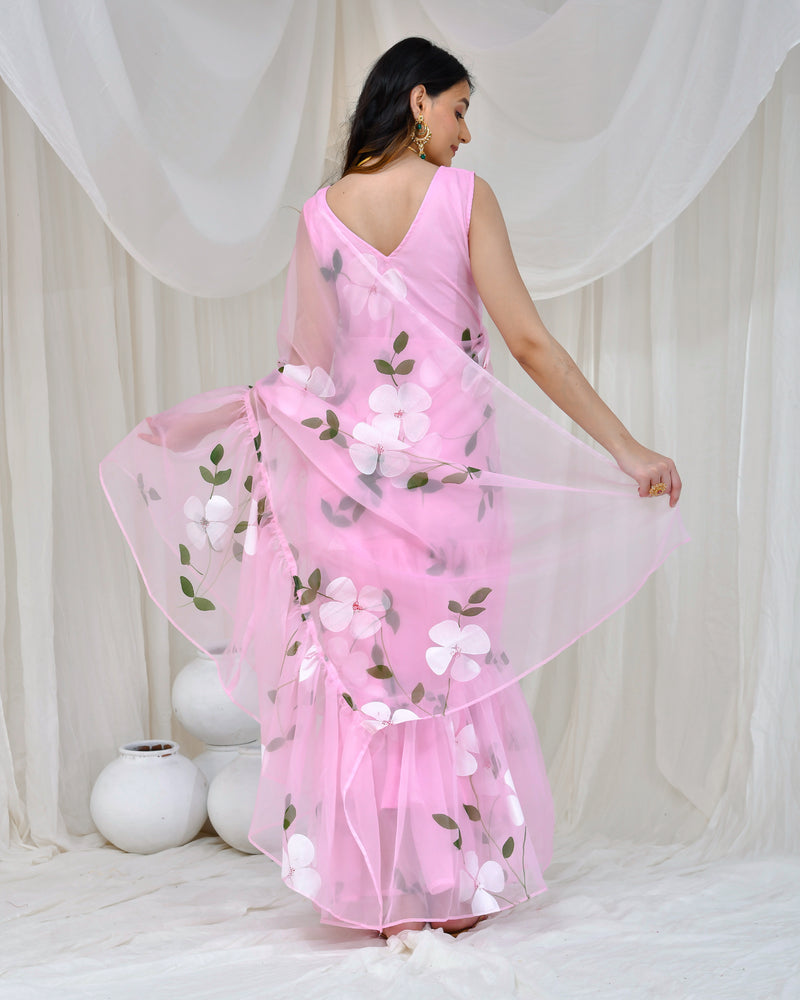 PINK HAND PAINTED GOWN SAREE