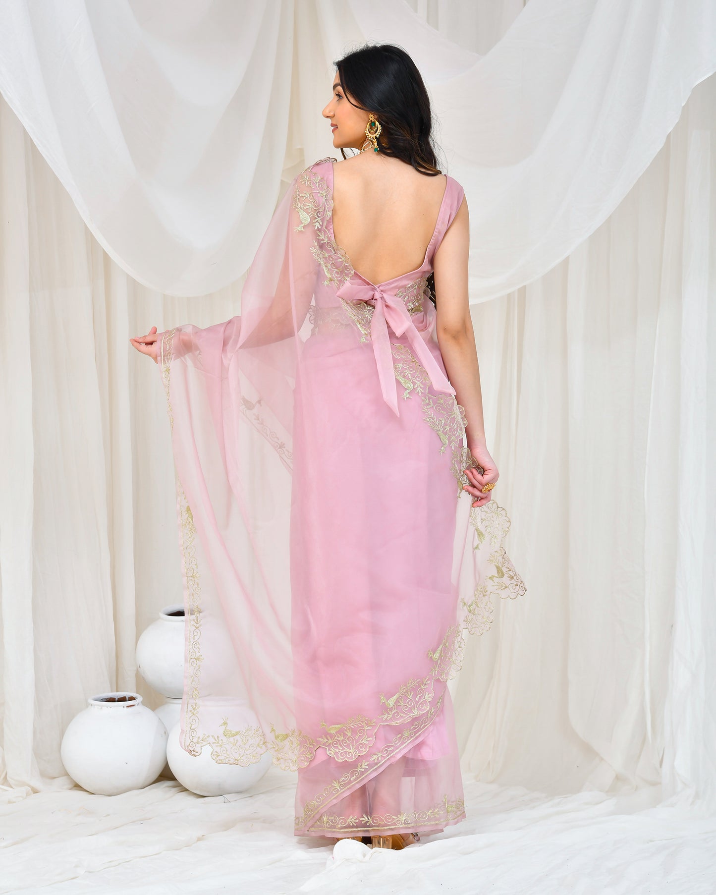 ROSE GOLD ORGANZA AARI EMBROIDERED SAREE