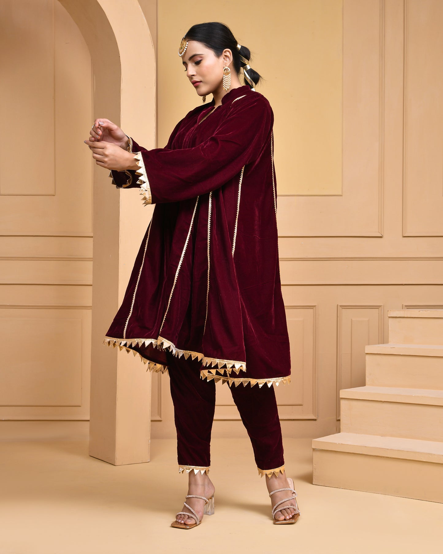 WINE VELVET KURTA SET