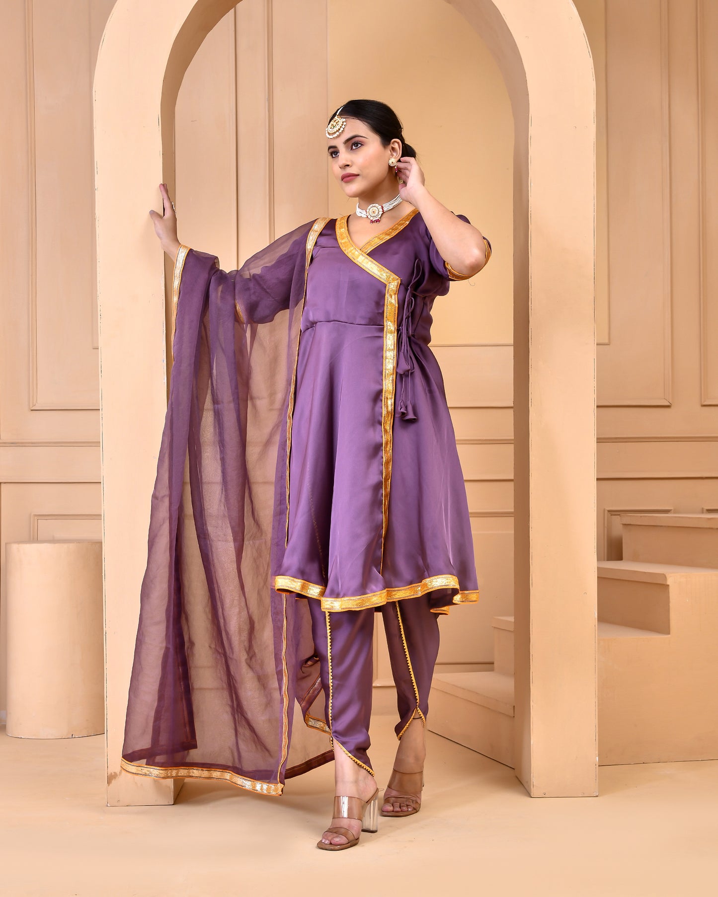 PURPLE SATIN SILK SUIT SET