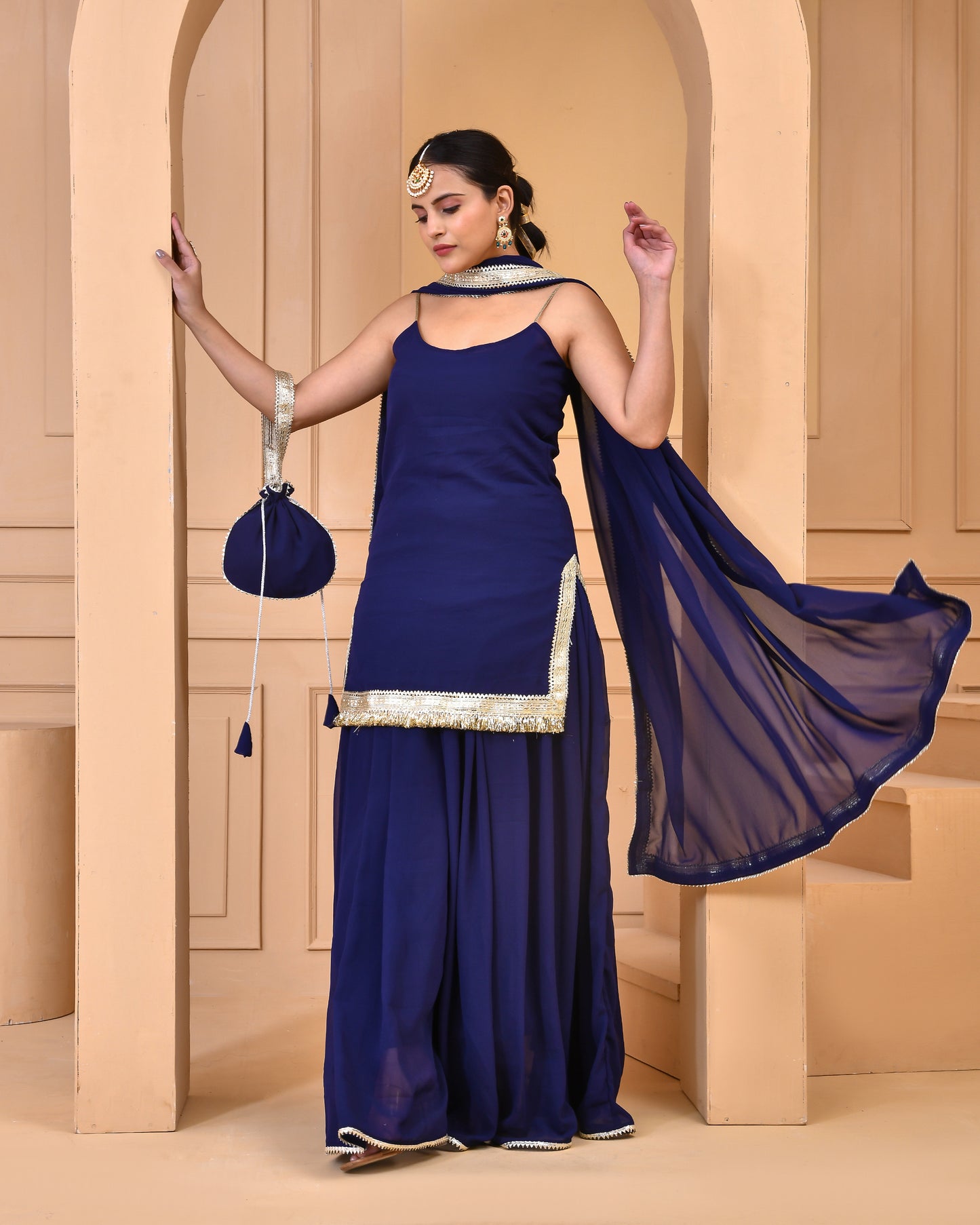 NAVY BLUE GEORGETTE SHARARA SET