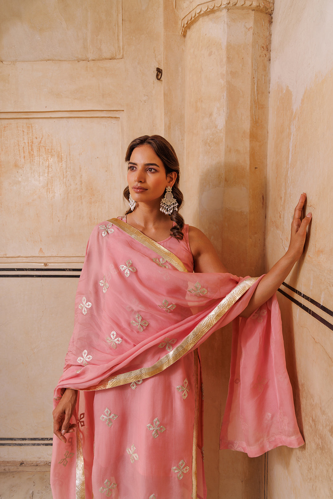 Pink Pure Viscose Organza Kurta Set