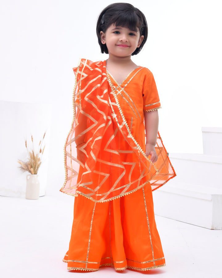 Orange Gota Embellished Anarkali & Dupatta Set