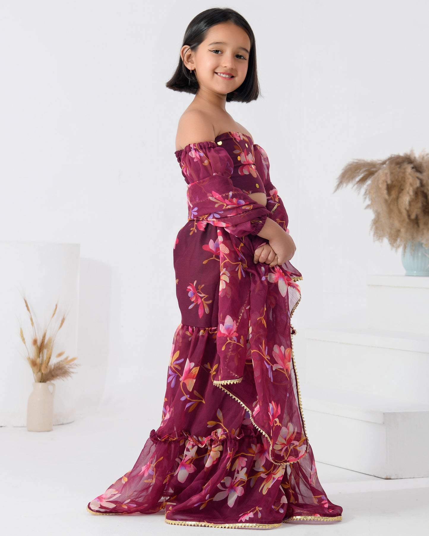 Embellished Blossom Print Sharara Set