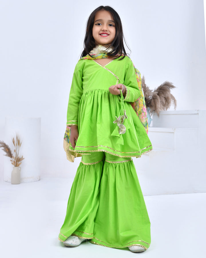 Green Gota Embellished Angarkha Set