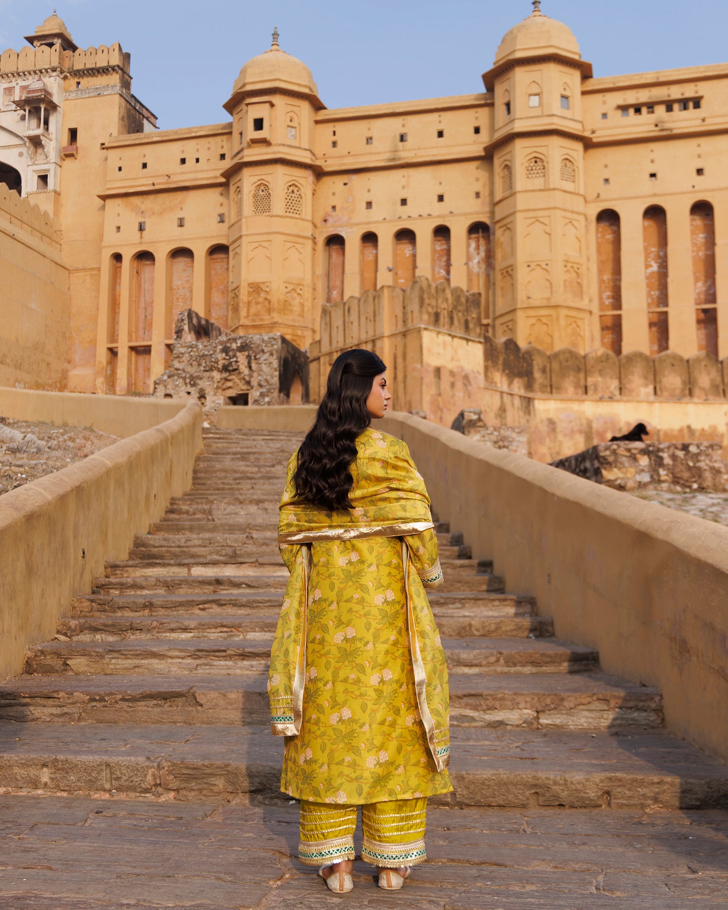 Olive Yellow Chanderi Kurta Set