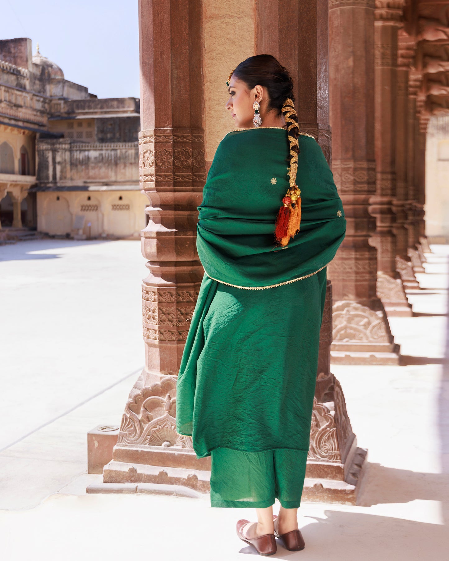 Green Chanderi Aari Embroidered Suit Set