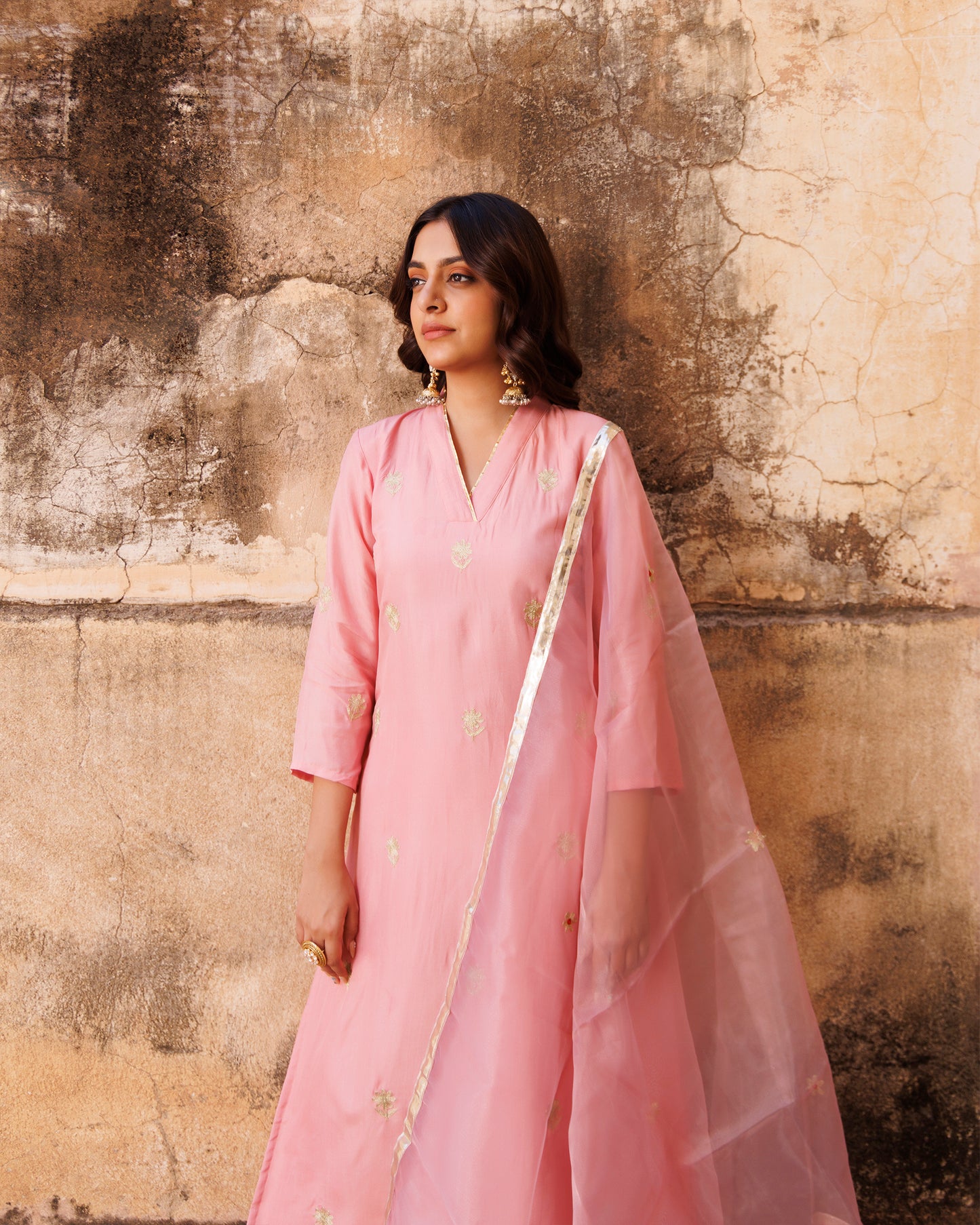 Pink Uppada Silk Aari Embroidered Kurta Set