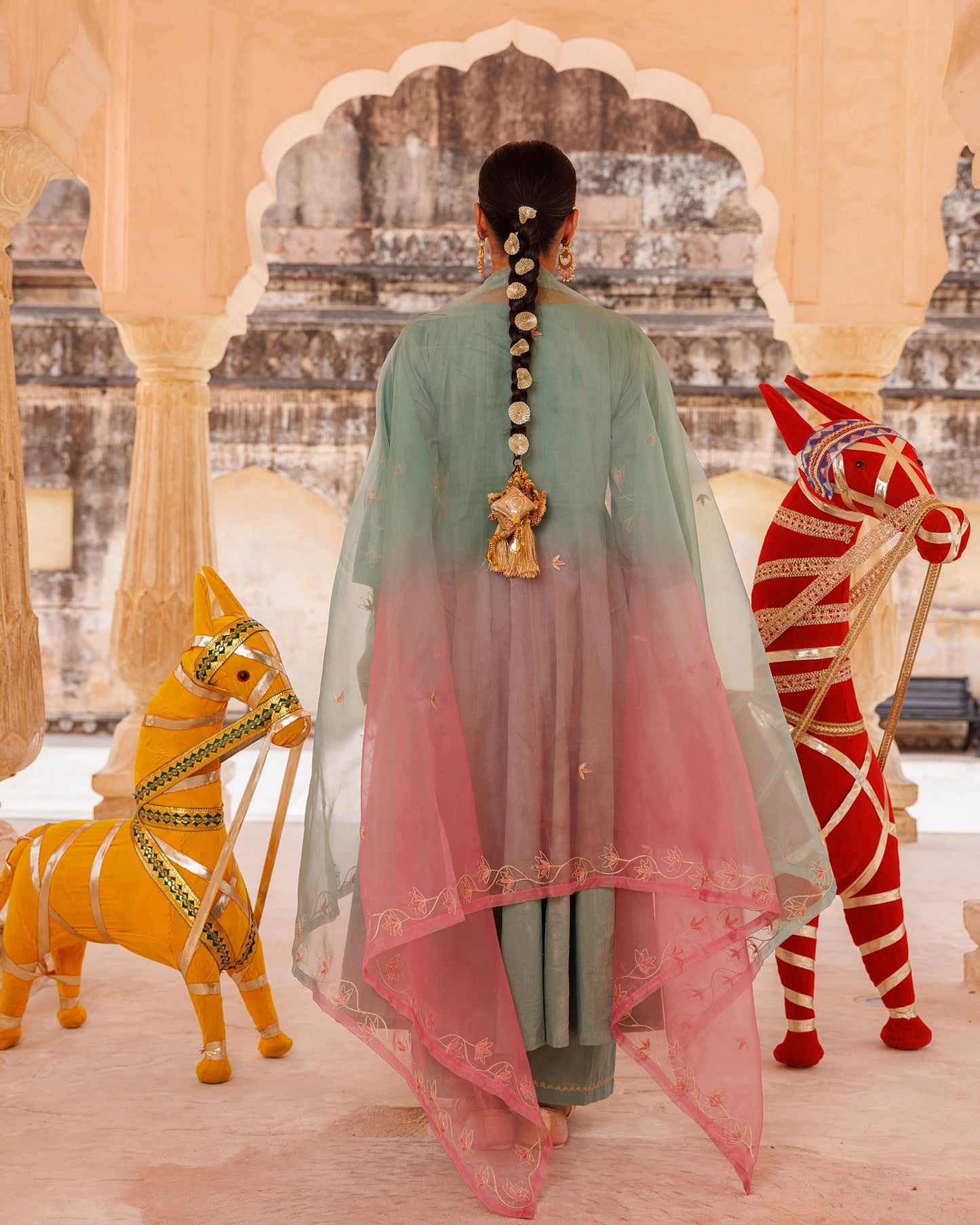 Sage Green Cotton Anarkali With Dual-Shaded Dupatta