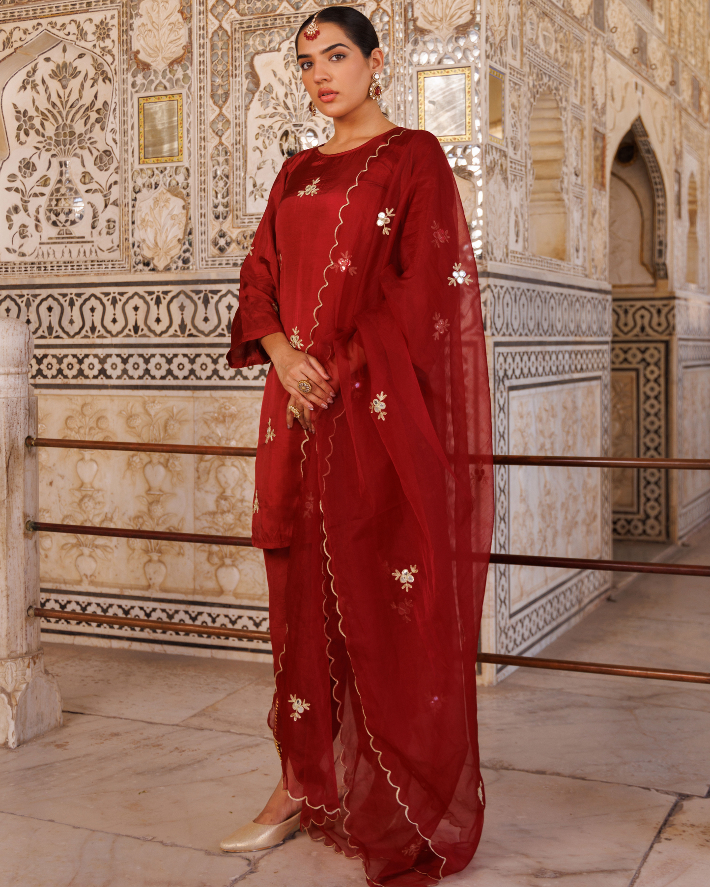 Maroon silk, gota patti work dhoti Set