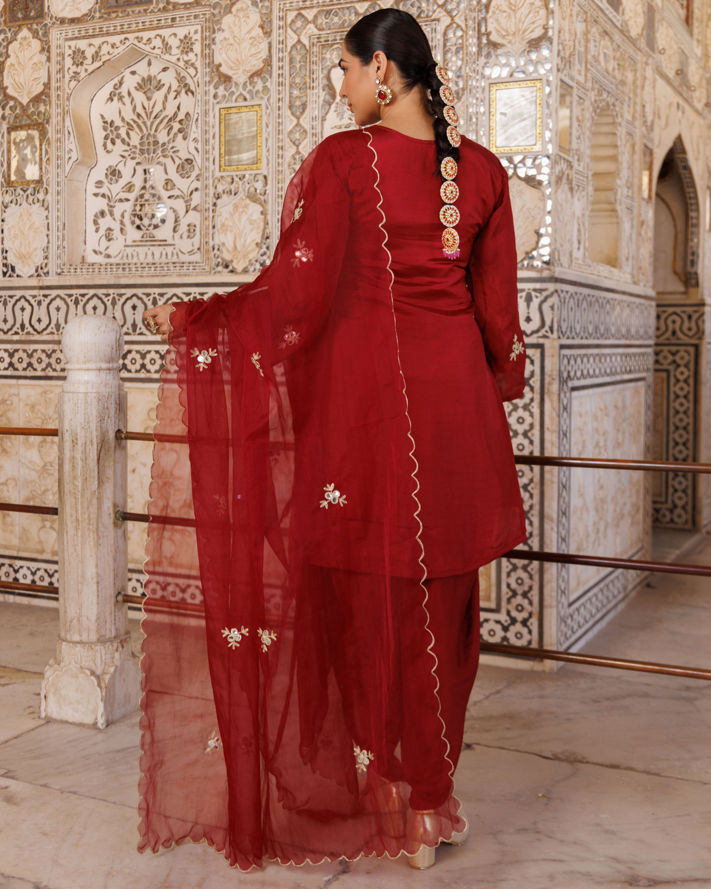 Maroon silk, gota patti work dhoti Set