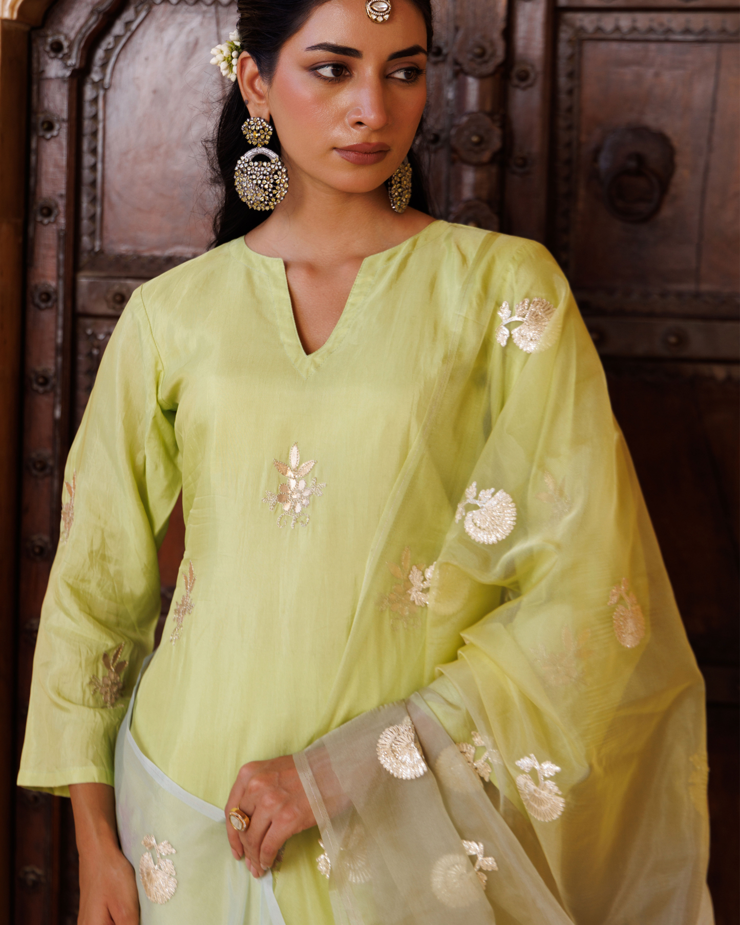 Pastel Green Silk Kurta Set & Seekhiya Gota Work Dupatta