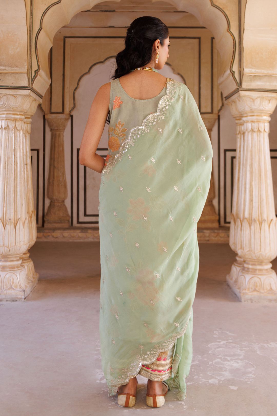 Green tissue kurta set