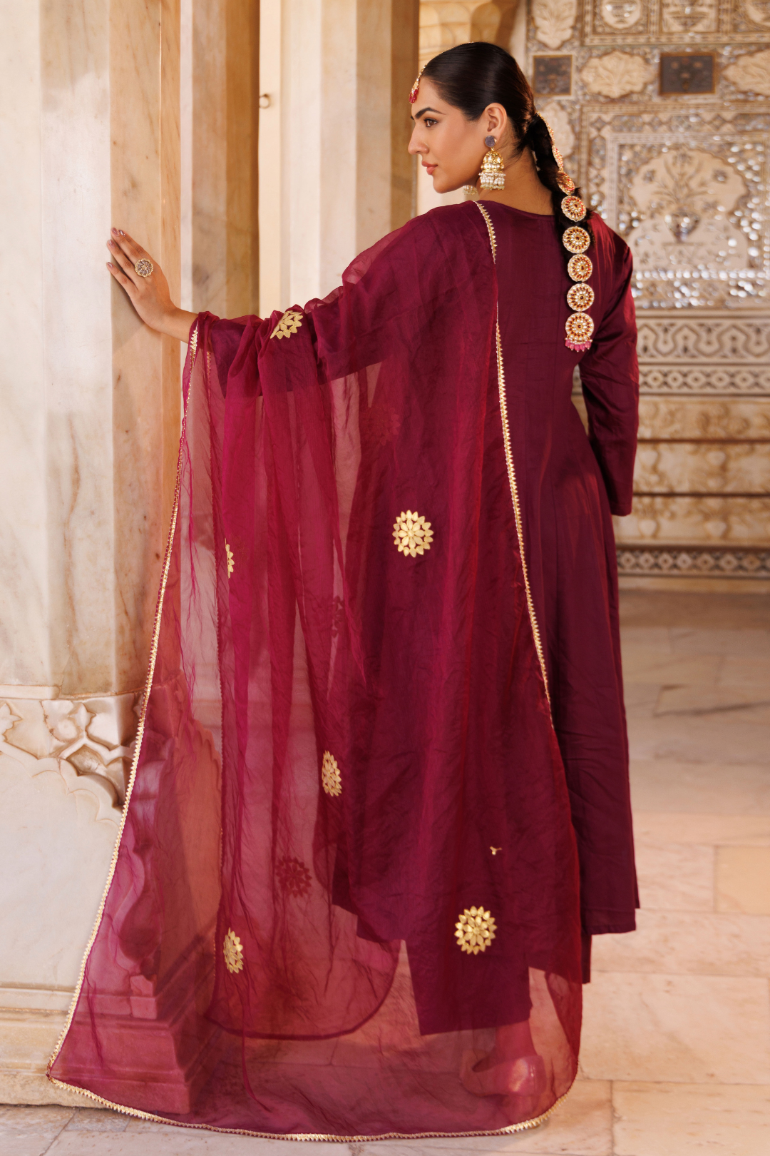 Purple cotton silk, gota patti work anarkali Set