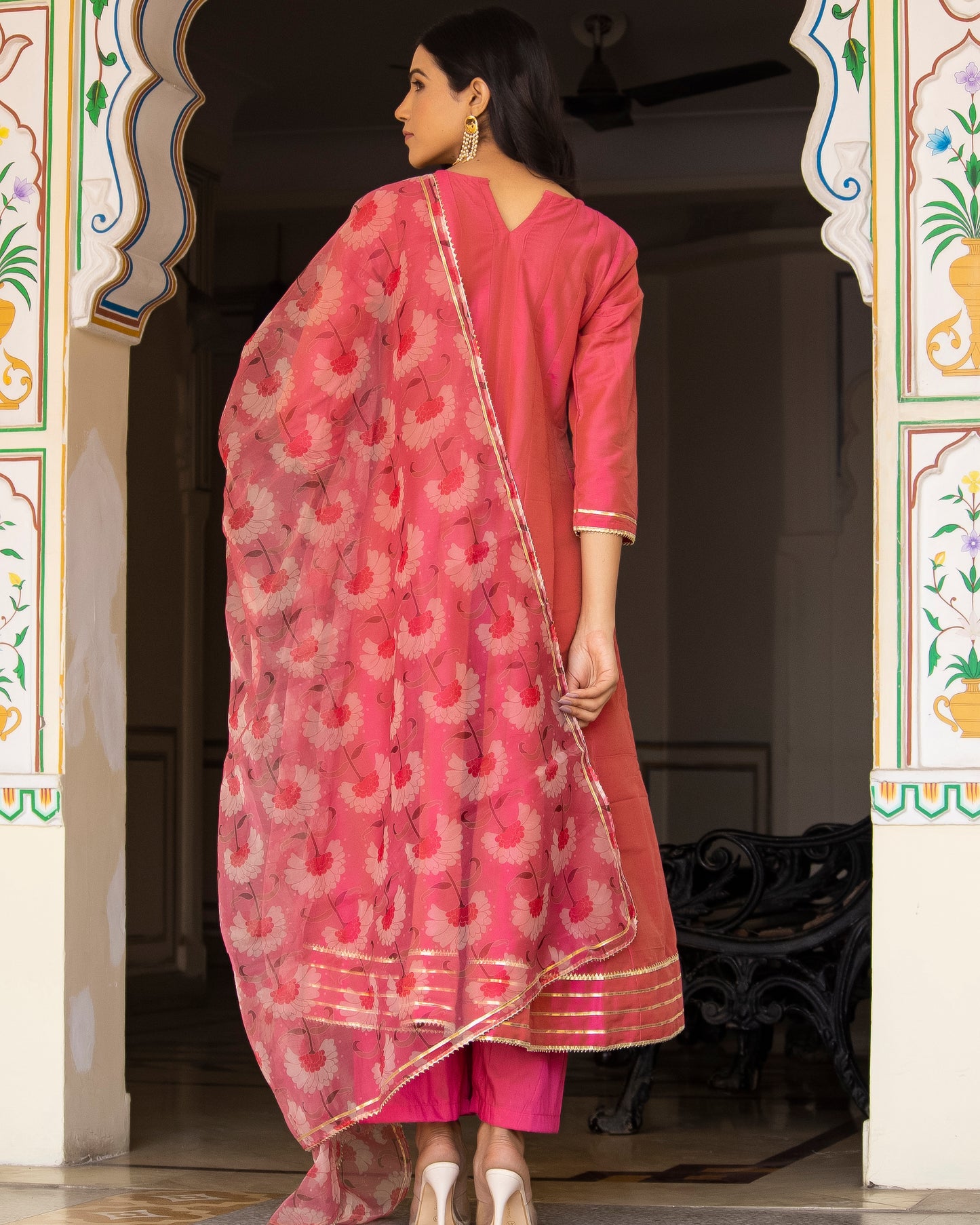 SOHA MELON PINK ANARKALI SUIT-SET