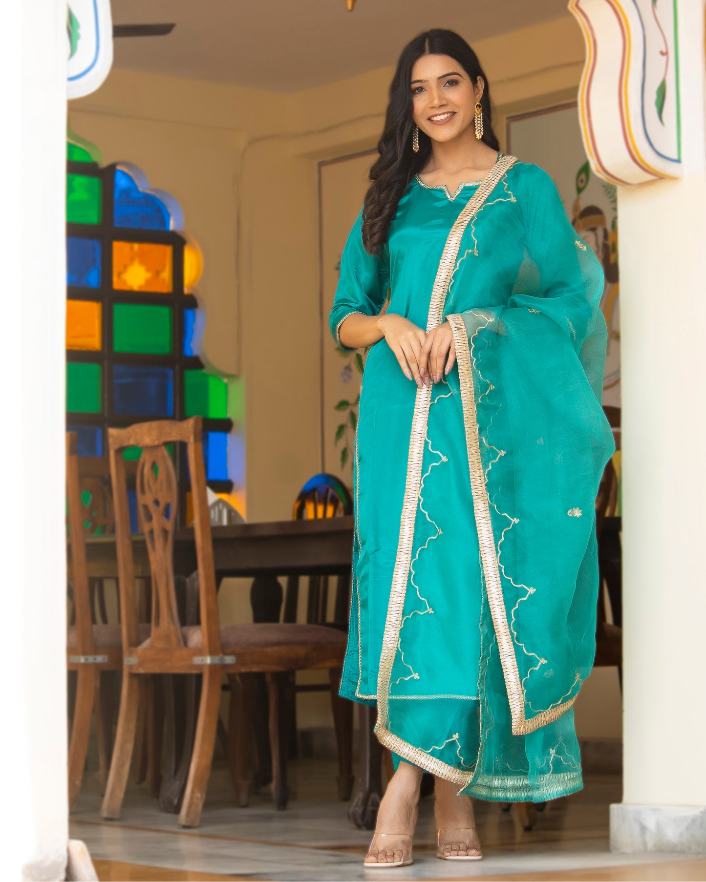 AMALA FIROZI SILK SUIT SET