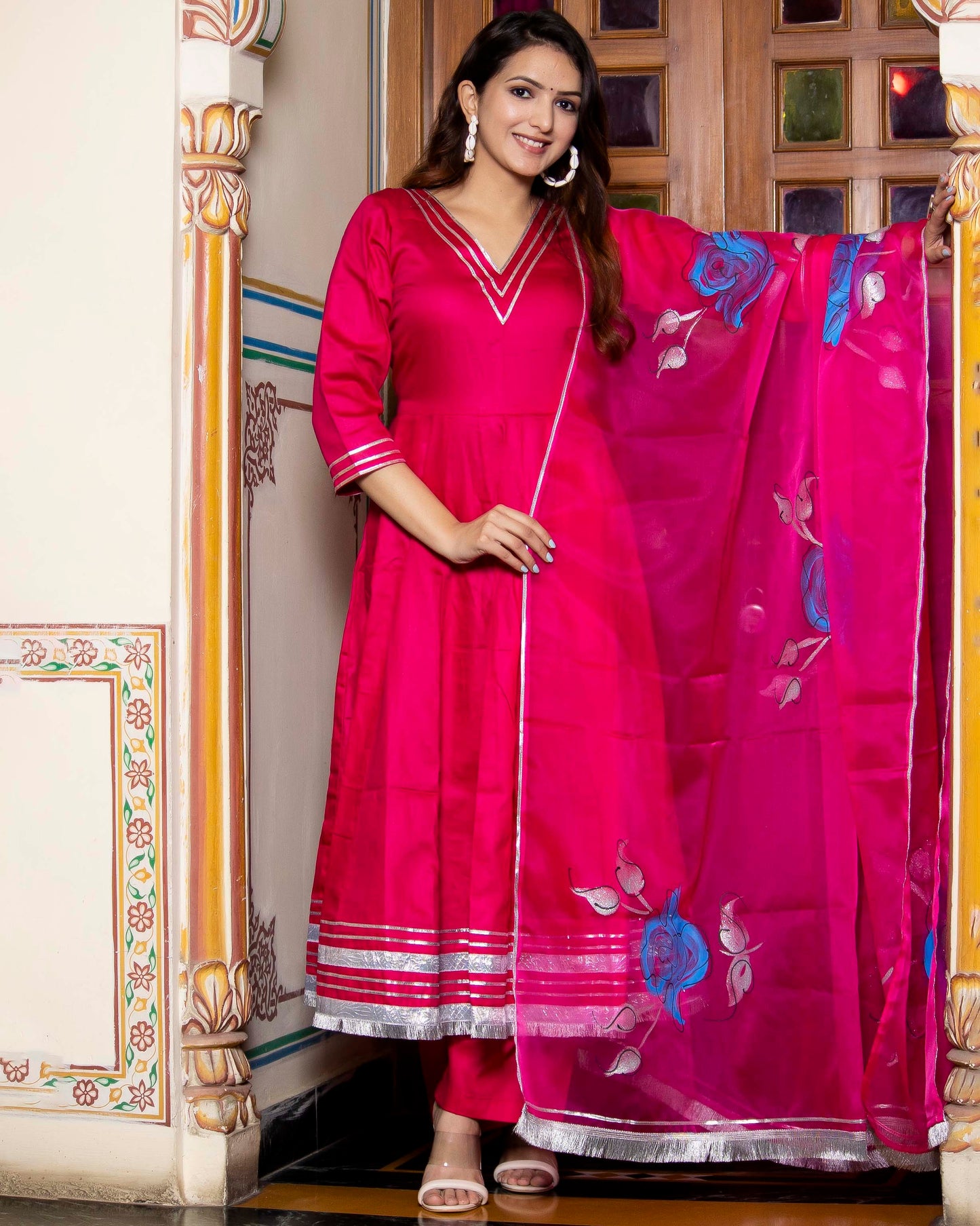 JANAKI MAGENTA HAND PAINTED SUIT SET