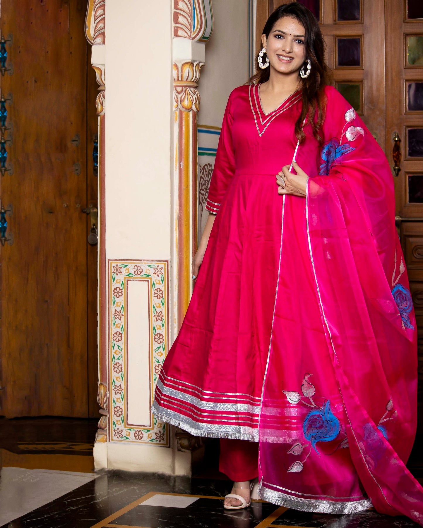 JANAKI MAGENTA HAND PAINTED SUIT SET