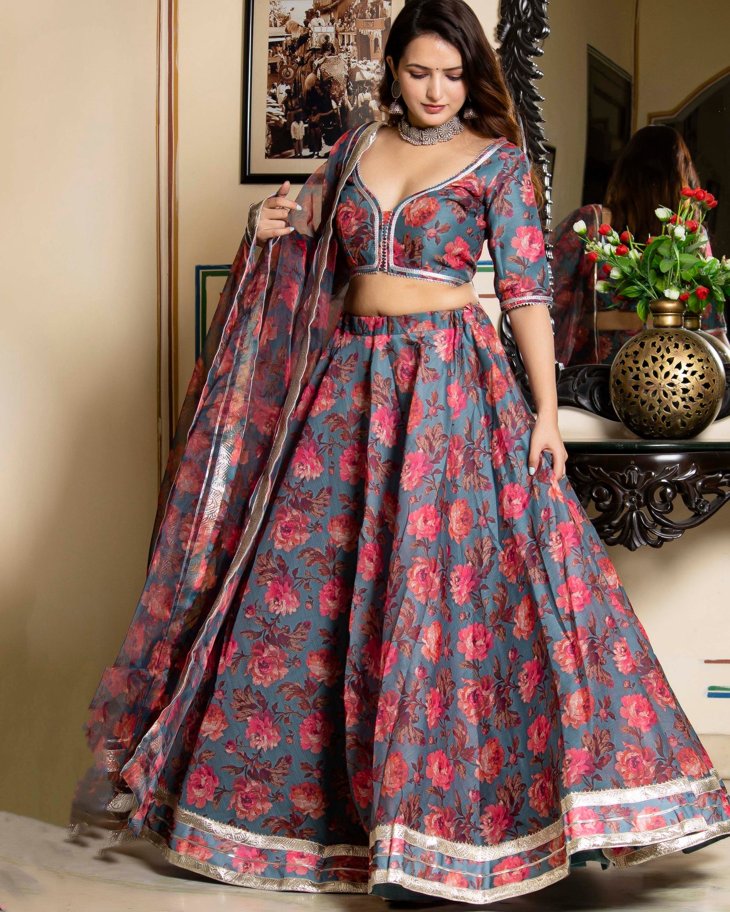 AFREEN CHANDERI LEHENGA SET