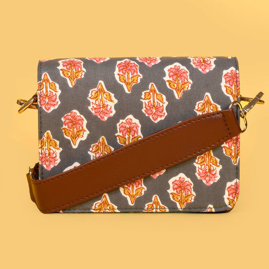 ANOKHEE GREY HAND BLOCK PRINTED SLING BAG