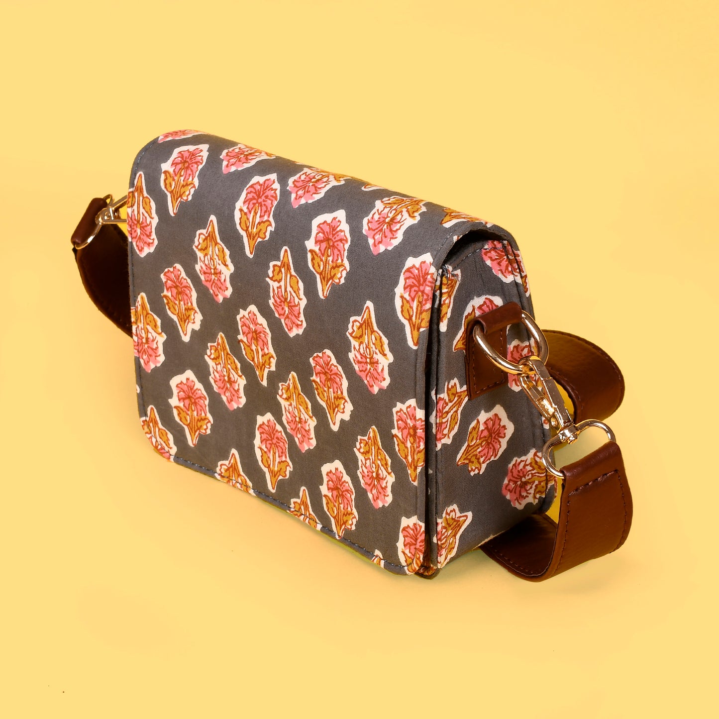 ANOKHEE GREY HAND BLOCK PRINTED SLING BAG