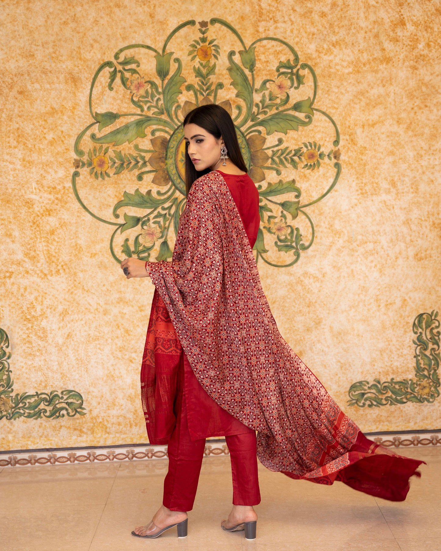 MYRA MAROON AJRAKH DUPATTA SUIT SET