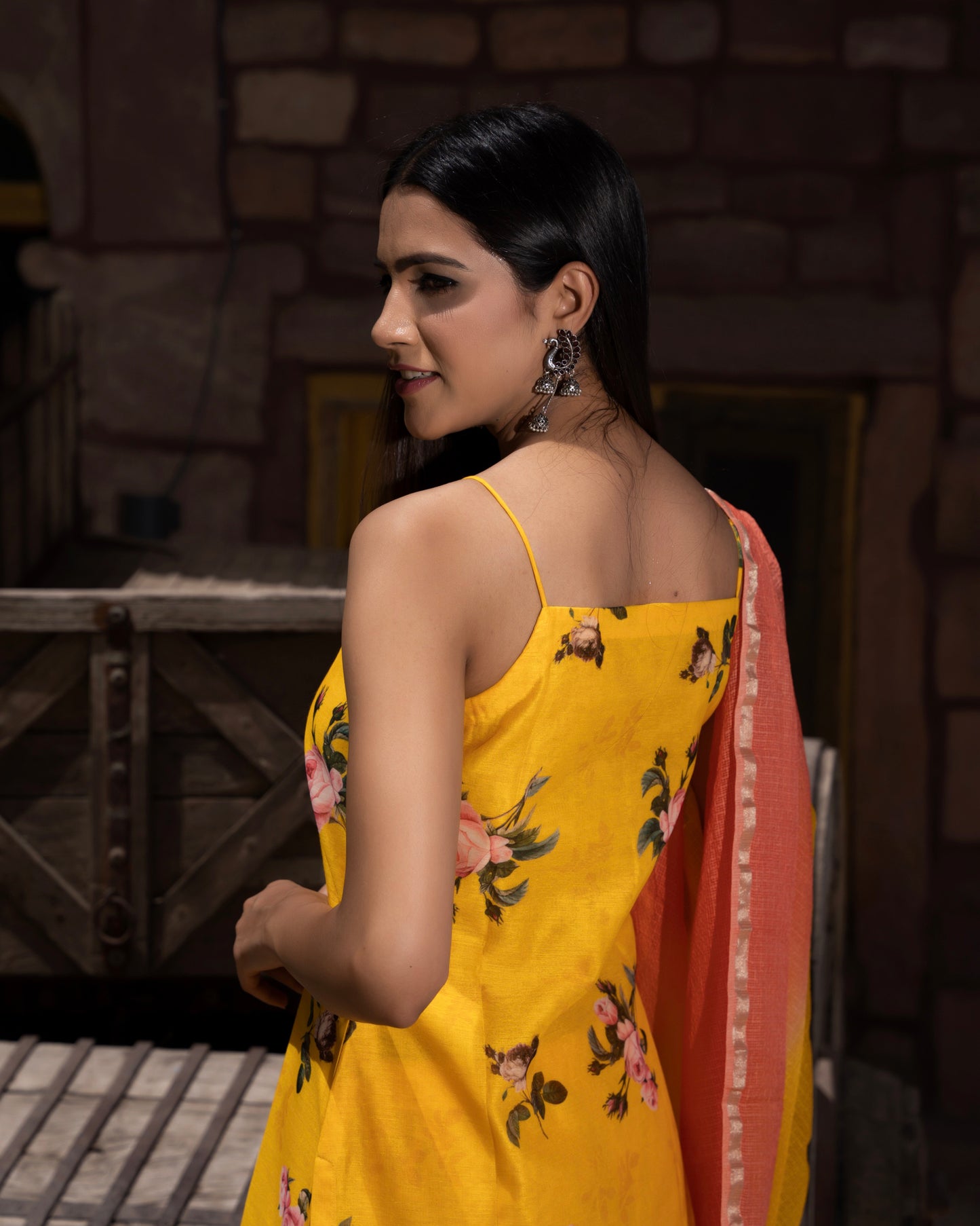 SUNEHARI  YELLOW CHANDERI SUIT SET