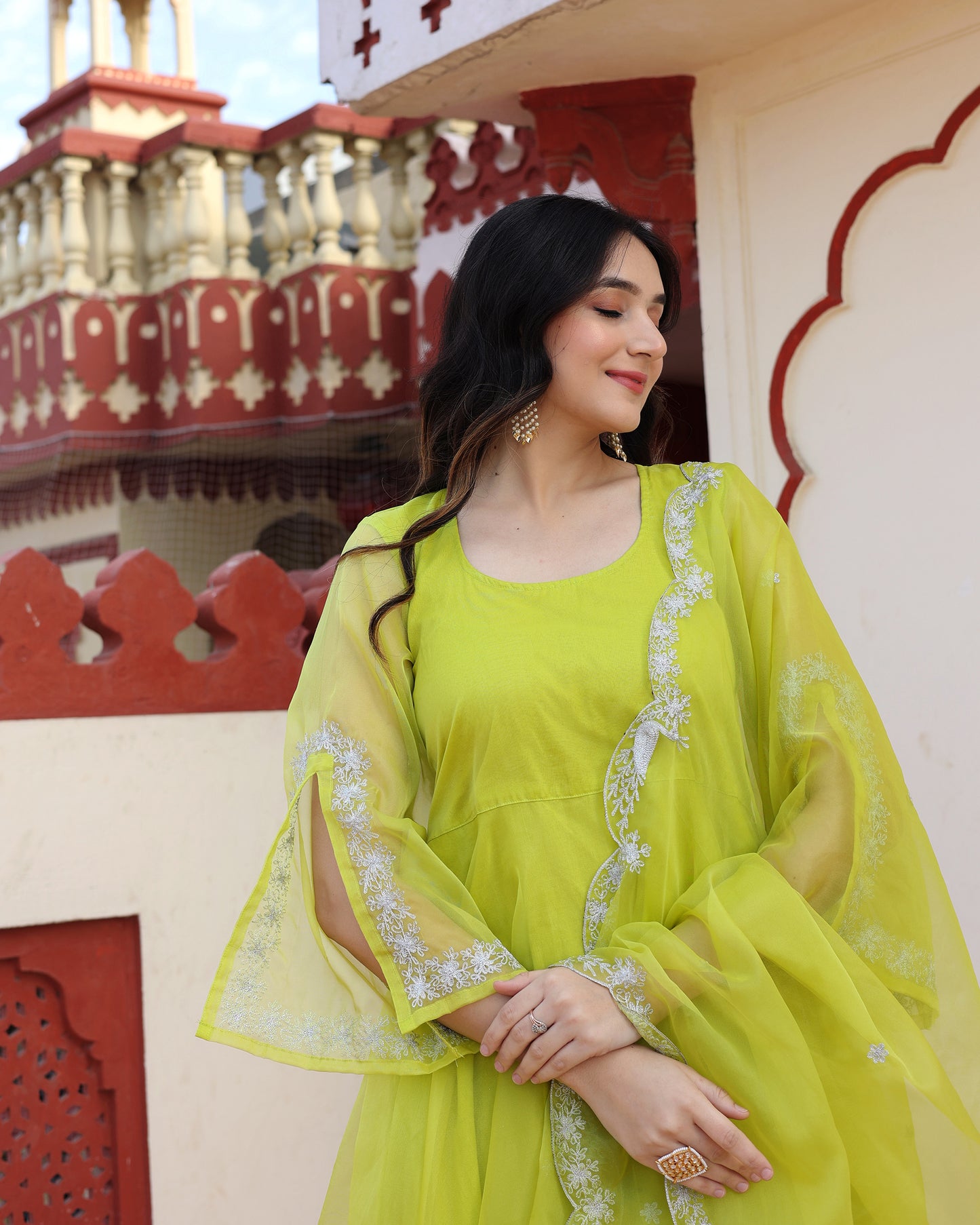 GREEN ORGANZA SUIT SET