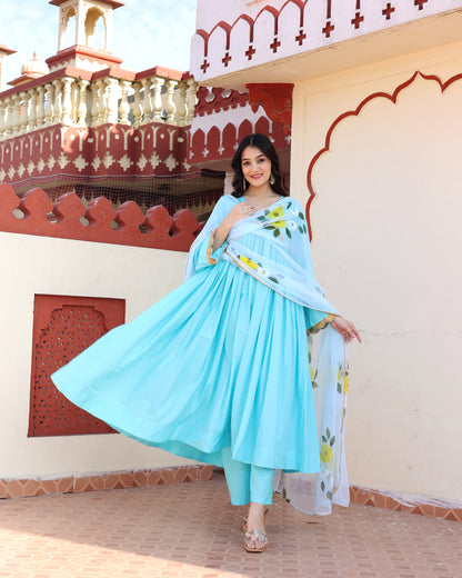 SKY BLUE HAND PAINTED ANARKALI SET