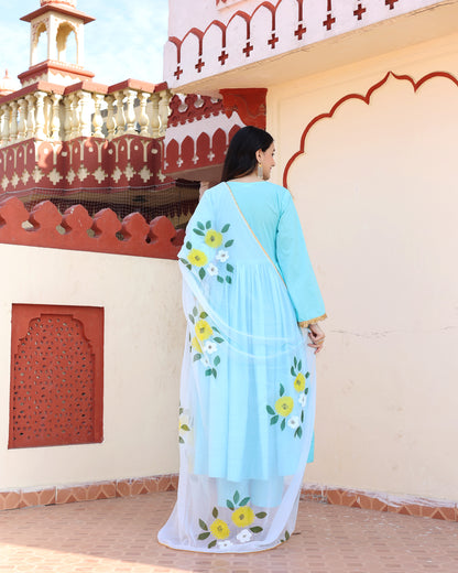 SKY BLUE HAND PAINTED ANARKALI SET