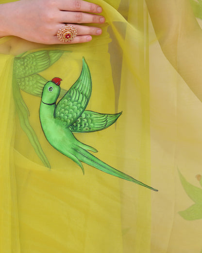 Lime Green Hand Painted Saree