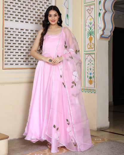 PINK HAND PAINTED ANARKALI SET