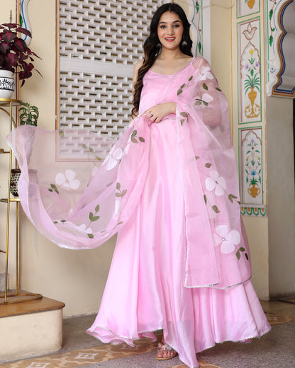 PINK HAND PAINTED ANARKALI SET