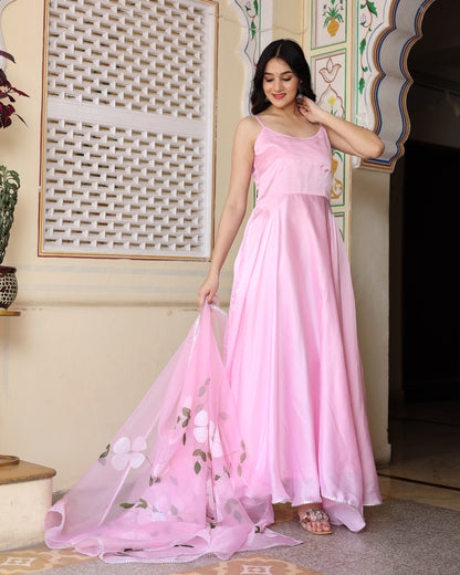 PINK HAND PAINTED ANARKALI SET