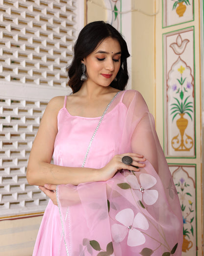 PINK HAND PAINTED ANARKALI SET