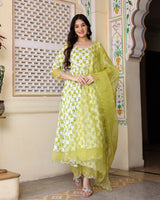 WHITE HAND BLOCK PRINTED ANARKALI SET