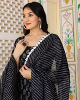 BLACK HAND BLOCK PRINTED ANARKALI SET