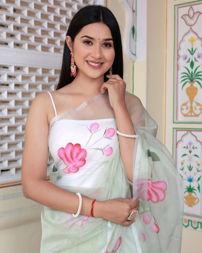 PUSHTI HAND PAINTED ORGANZA SAREE