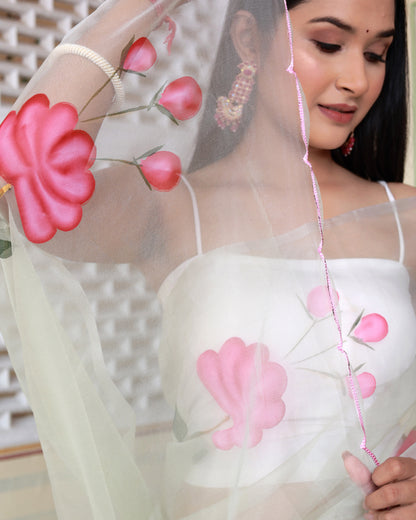 PUSHTI HAND PAINTED ORGANZA SAREE