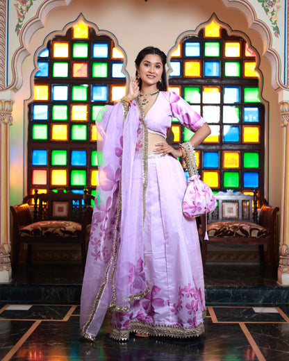 SHUBHA PRINTED CHANDERI LEHENGA SET