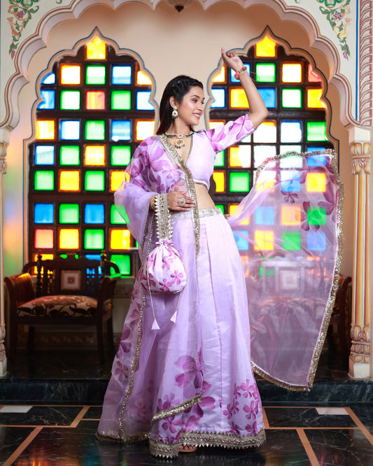 SHUBHA PRINTED CHANDERI LEHENGA SET