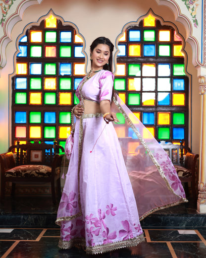SHUBHA PRINTED CHANDERI LEHENGA SET