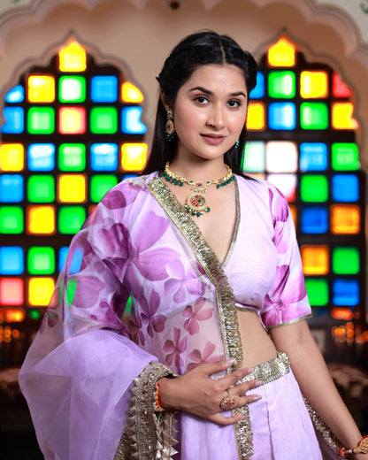 SHUBHA PRINTED CHANDERI LEHENGA SET